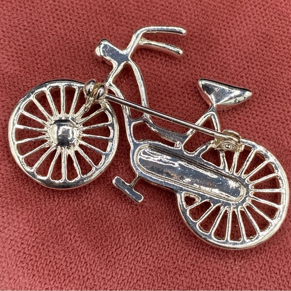 Pave Crystal Rhinestone Silver Tone Dutch Amsterdam Bicycle Pin - Picture 6 of 11